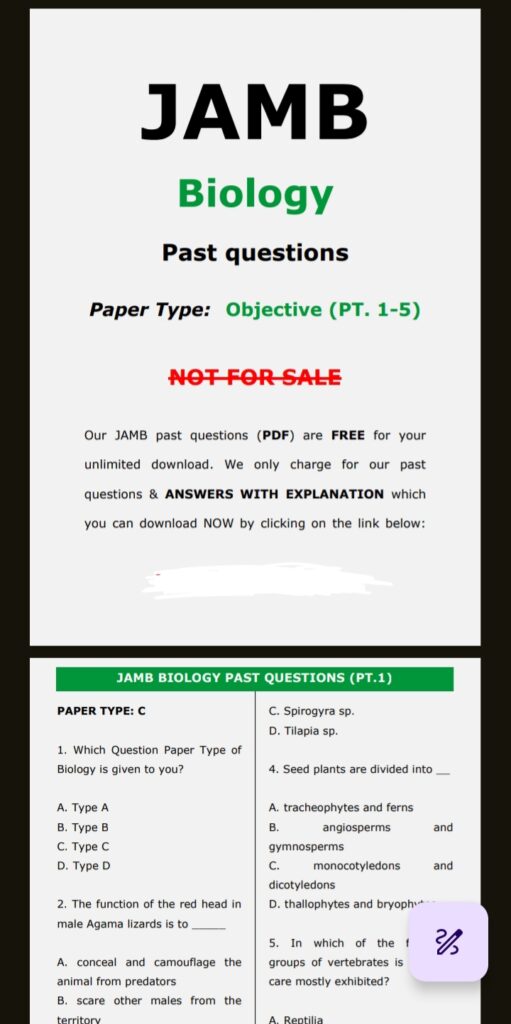 JAMB Biology past questions PDF