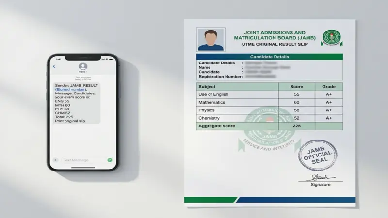 Official JAMB result slip vs. SMS score
