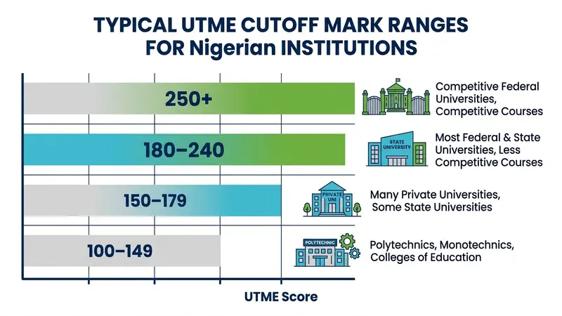UTME score-to-institution cutoff infographic